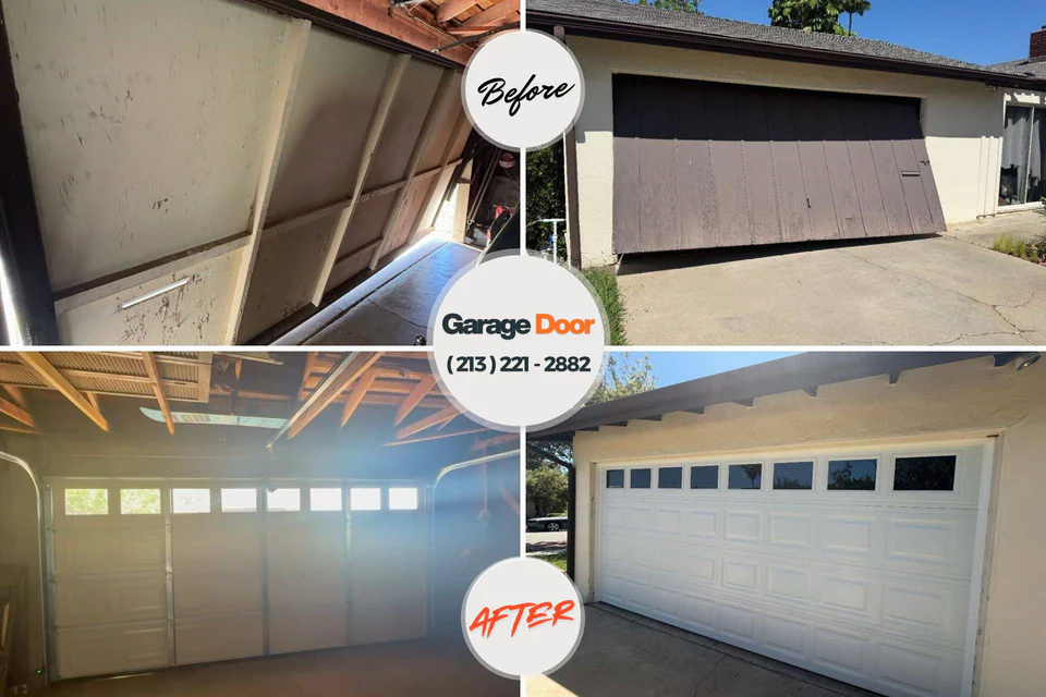 Before and after: garage door repair Orange Grove, TX